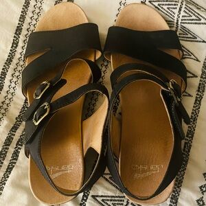 Dansko Black and Brown Ankle-Strap Sandals
